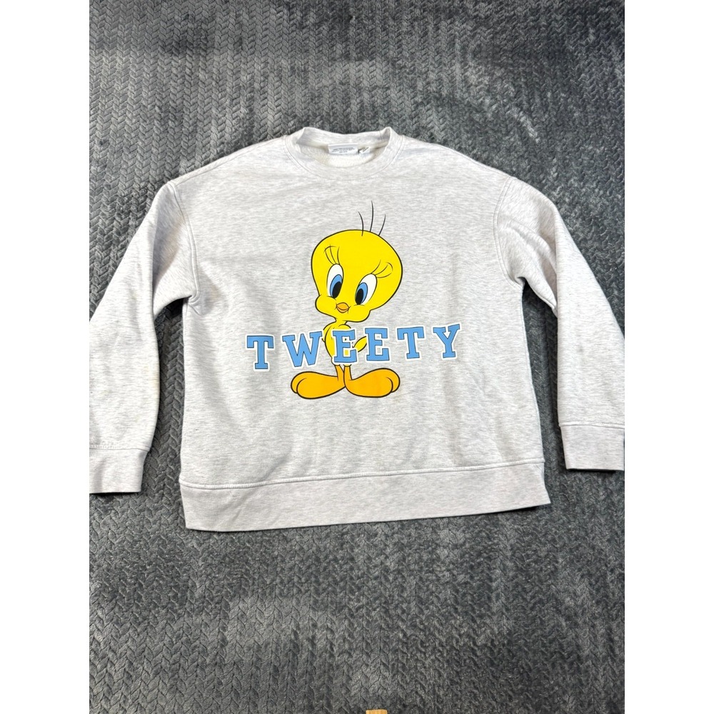 Looney Tunes Tweety Bird Sweatshirt Unisex Kids Medium Heather Gray Fleece Lined
